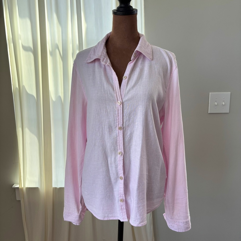 Orvis Classic Collection Pink Linen Blend Button Up Top Small Coastal Preppy